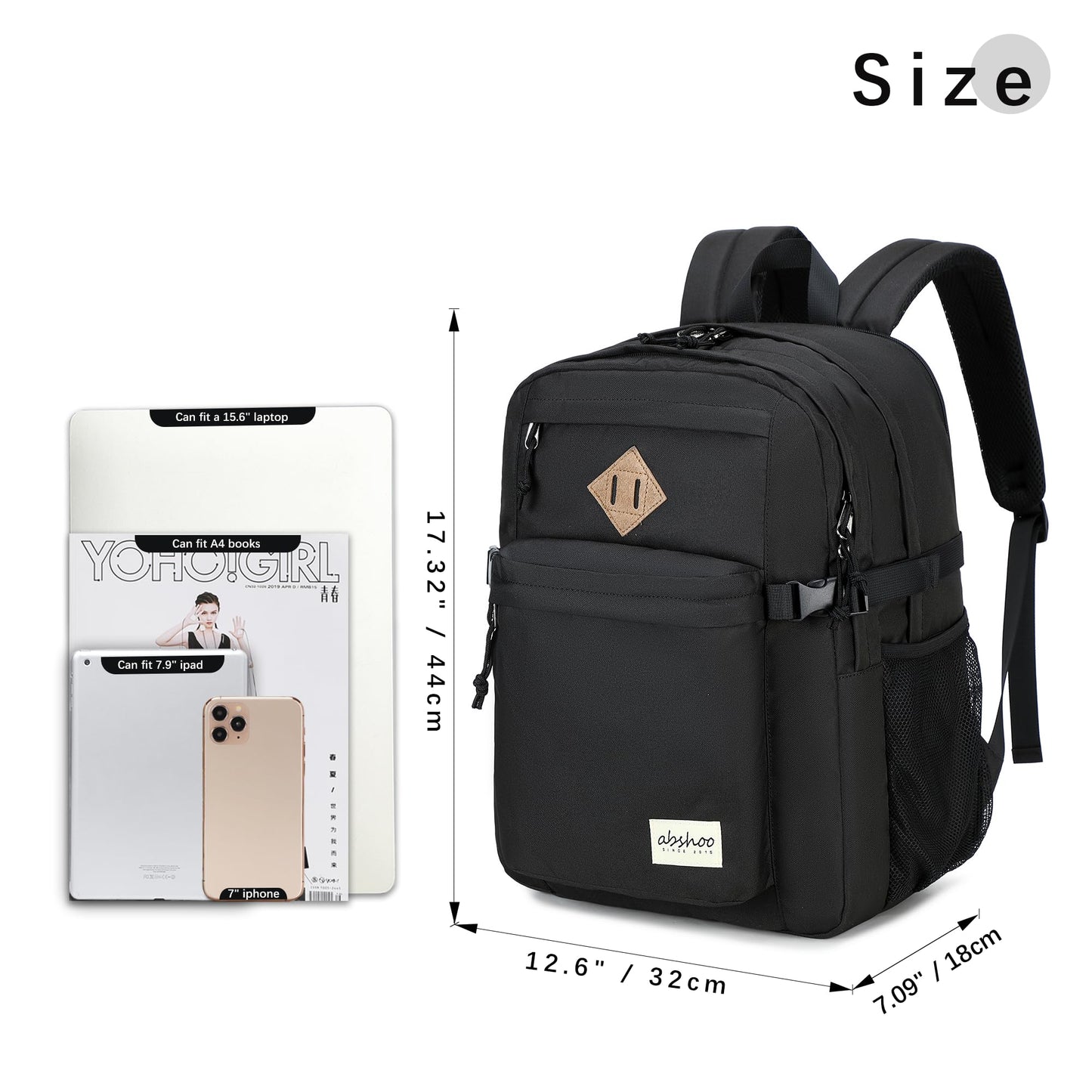 abshoo 32L Backpack for School College Bookbag Middle High School Backpacks Casual Daypack Travel Backpack (Black)