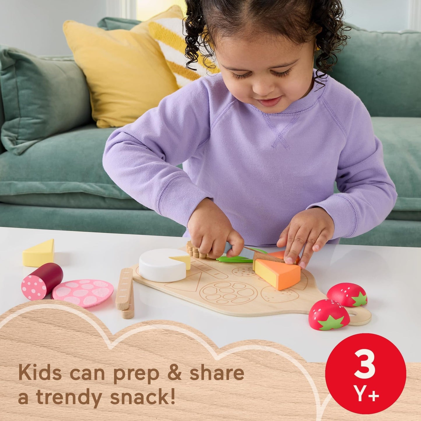 Fisher-Price Wood Pretend Play Toy Charcuterie Board Set, 19-Piece Playset with Wood & Fabric Food for Preschool Kids Ages 3+ Years