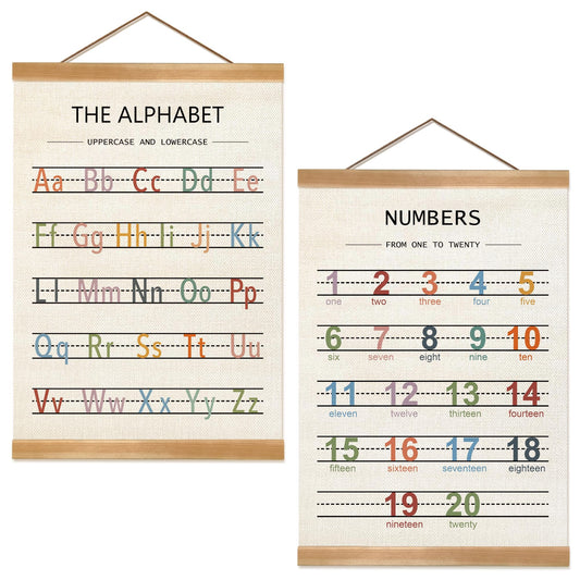 ZTGDA Alphabet Numbers Poster Set of 2, Children's room Wall Art, ABC Banner Poster, Letter Banner Wall Hanging Decor for Toddler Room Playroom Nursery Wall Classroom Decor (Alphabet Numbers)