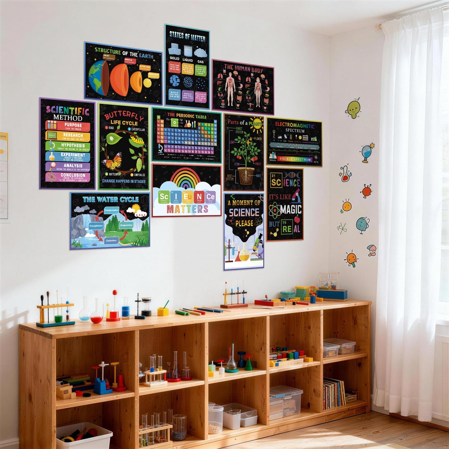 SEOIFUNG 12 PCS Science Classroom Posters Set (11x17, Laminated) - Inspirational Science Biology Learning Charts for School Hallways Bulletin Board Wall Decor, Scientific Method, Periodic Table