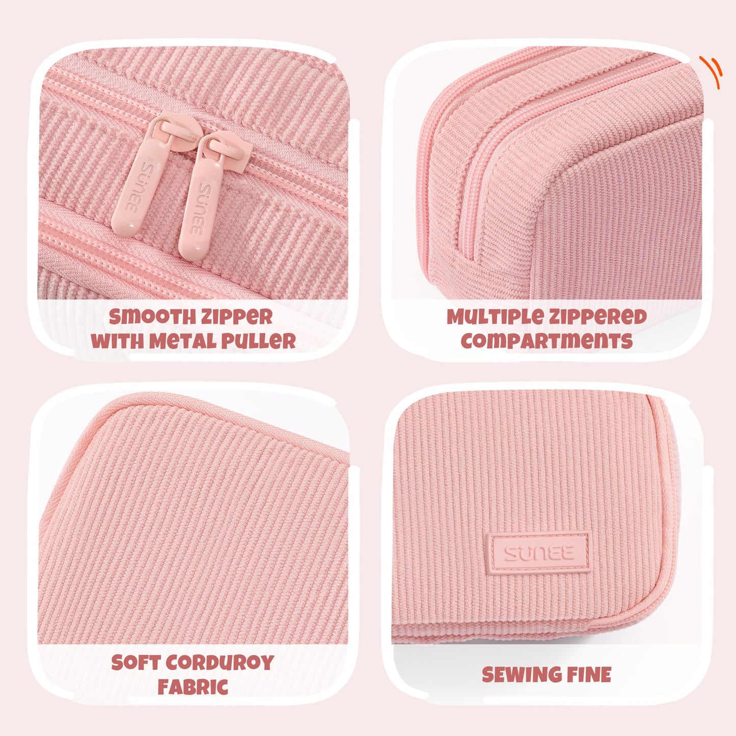 SUNEE Pencil Case, Large Capacity Pencil Pouch, Aesthetic Big Pen Bag, Soft Corduroy Pen Box for Office Stationery Organizer School Supplies Multifunctional for Teen Boys Girls Women Men, Soft Pink