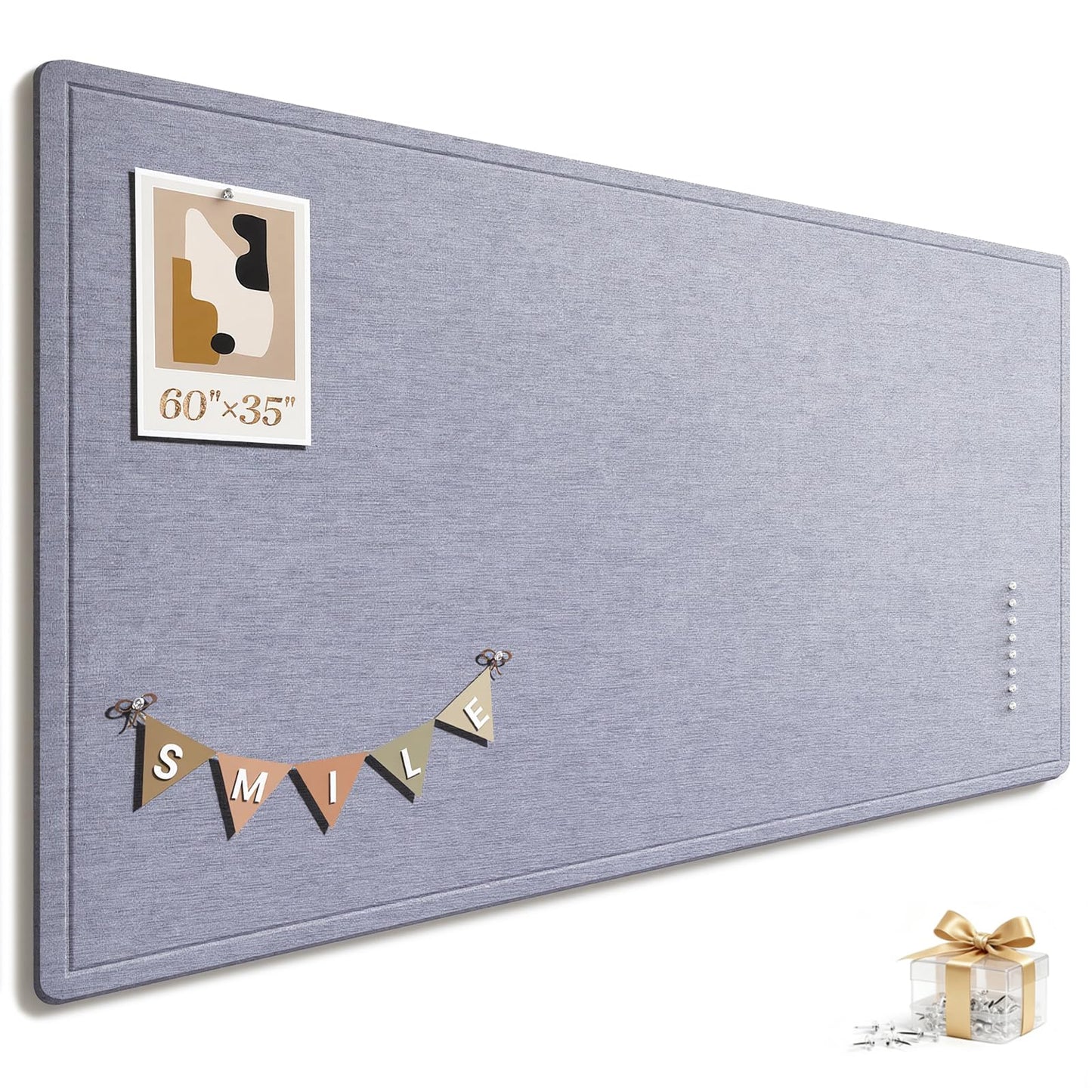 Large Bulletin Board, 60 X 35 Inches Felt Cork Board with 40 Pushpins, Foldable Felt Notice Pin Board Photo Display Board with Self-Adhesive Tape for Office Home School (Light Gray, 60x35 inch)