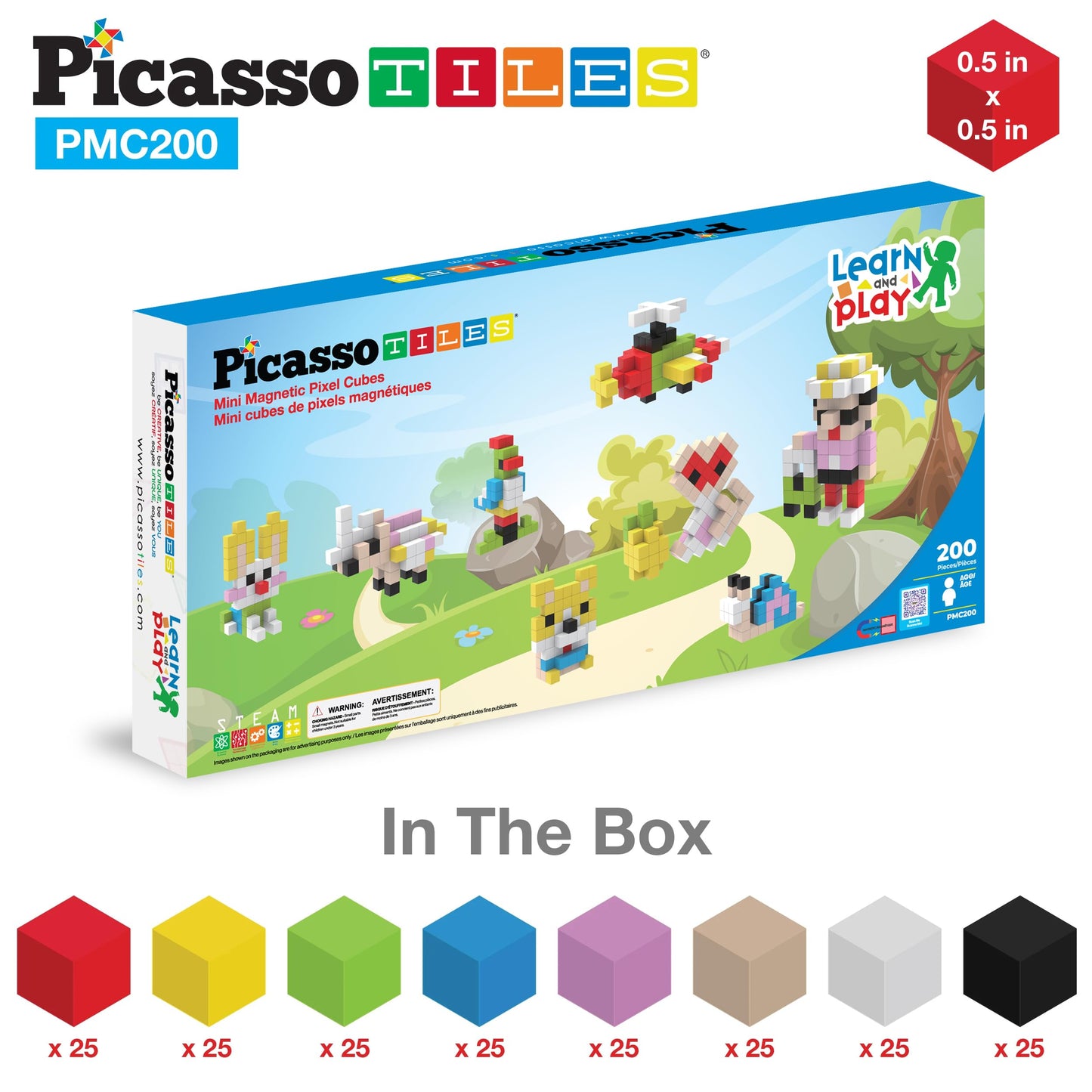 Picasso Cubes 0.5” Pixel Magnetic Puzzle Cube 200 Piece Mix & Match Sensory Toys STEAM Education Learning Building Block Magnets Children Construction Toy Set Stacking Magnet Creative Kit PMC200