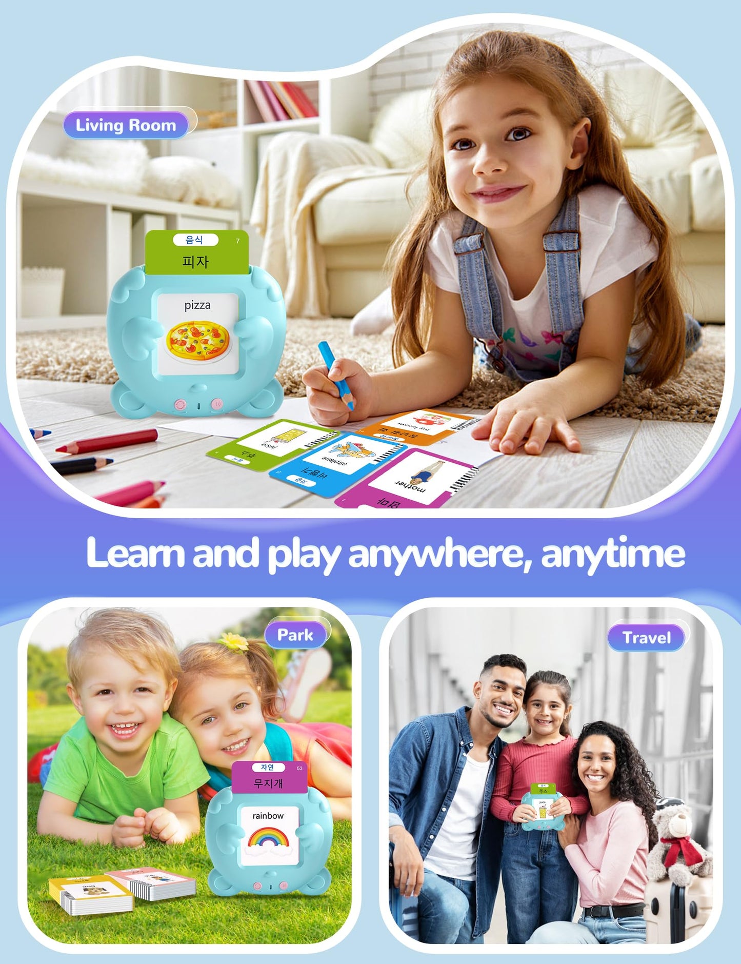 Korean and English Talking Flash Cards for Toddlers, 510 Sight Words Bilingual Learning Toys for Children, Autism Pocket Speech Therapy Toys, Korean Vocabulary Educational Flashcards