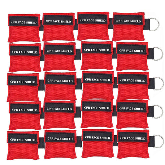 LSIKA-Z 20pcs CPR Face Shield Mask with Keychain Keying Emergency Kit CPR Face Shields Pocket Mask for First Aid or CPR Training (Red-20)