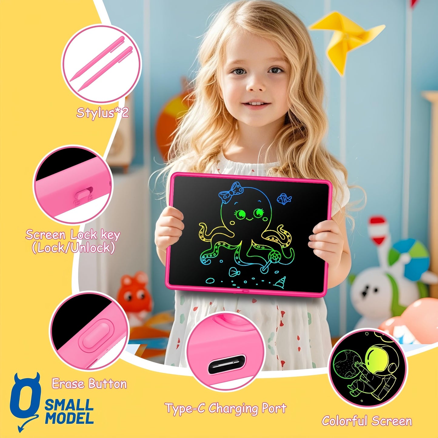20 Inch LCD Writing Tablet for Kids, Children's Art Toys, Educational and Learning Drawing Kits, Birthday Gifts for Boys and Girs Aged 3-12+, Pink