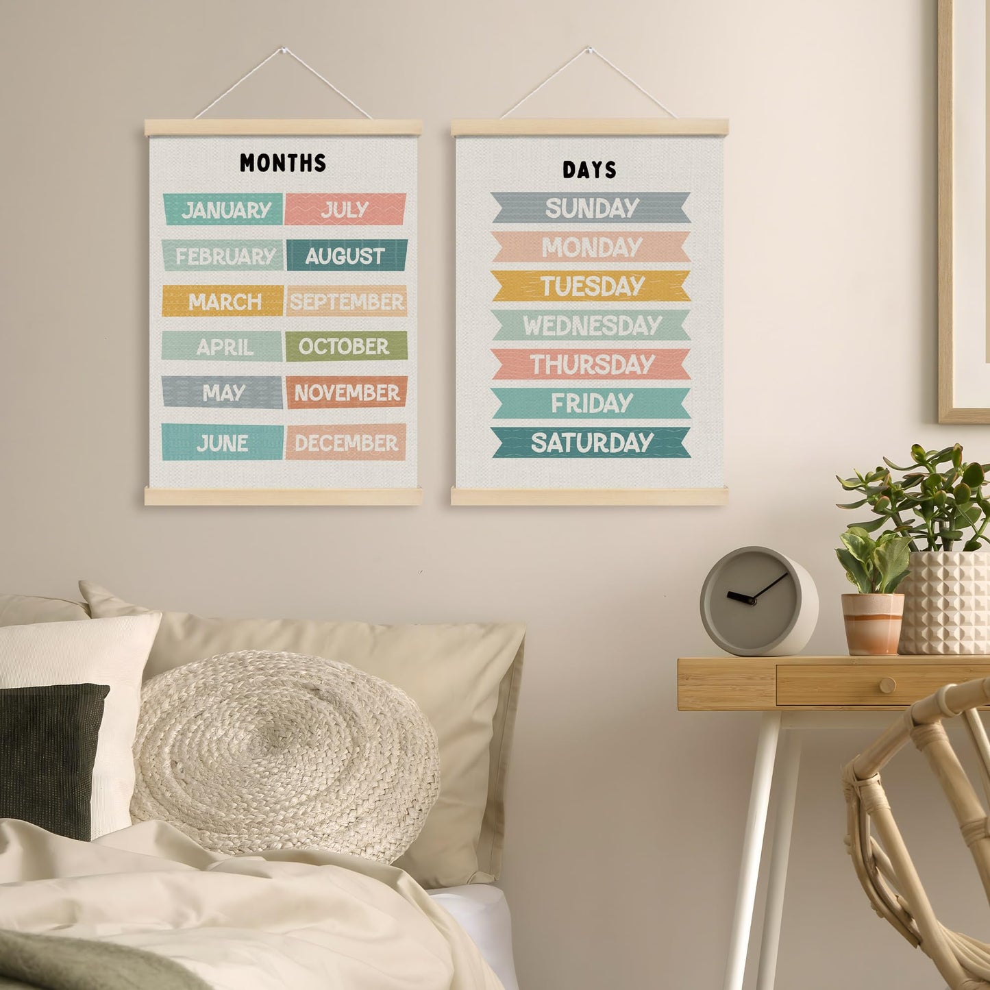 MOTERMATE Months of the Year Days of the Week Poster Hanger Frame, Nursery Wall Hanging Decor Art Framed for Kids Room Bedroom Playroom Classroom, Kids Nursery Wall Poster Prints, 12x16 Inch Set of 2