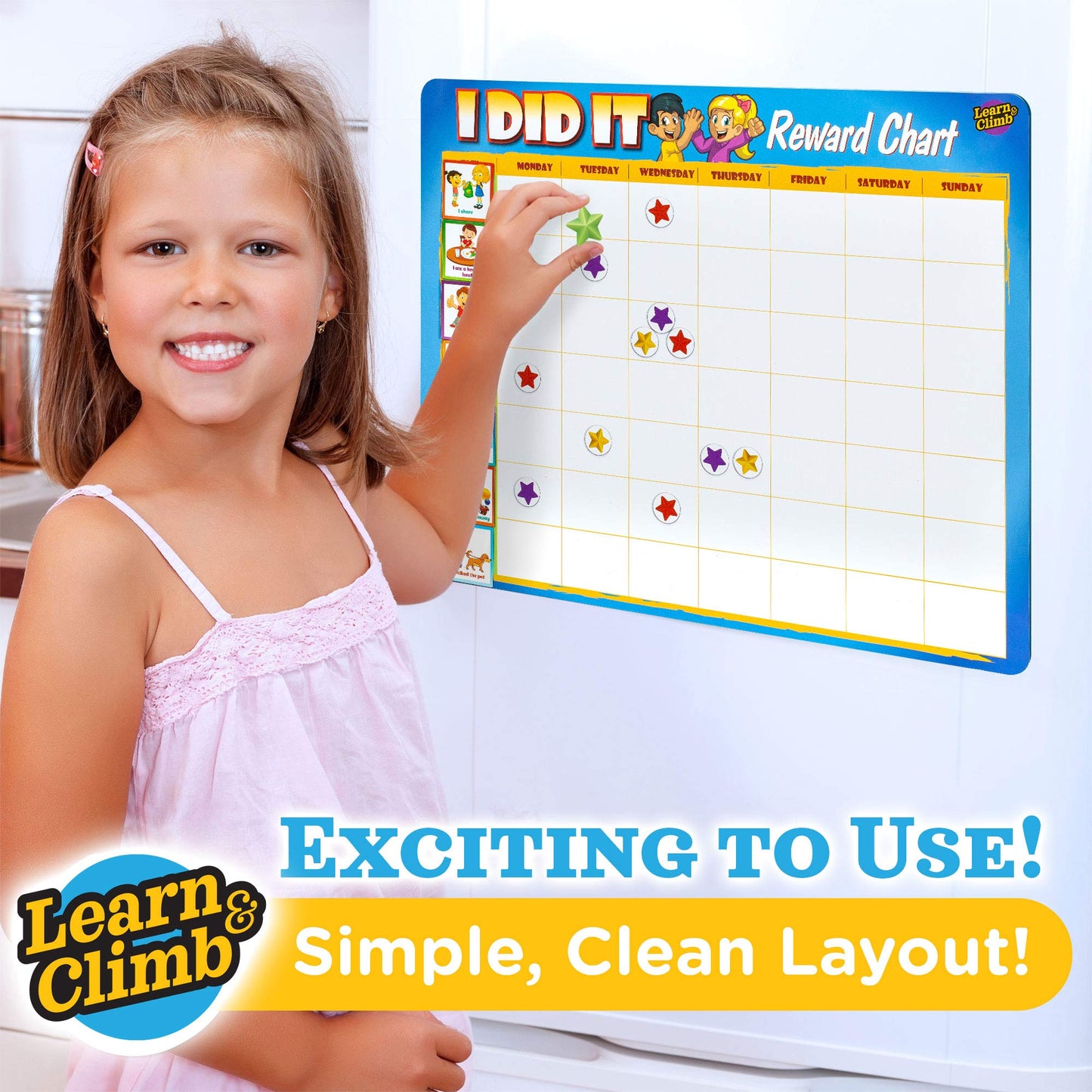 Learn & Climb Kids Responsibility Chart Magnetic Board, 63 Chores, Potty Train Tasks, Multiple Kids (Magnetic)