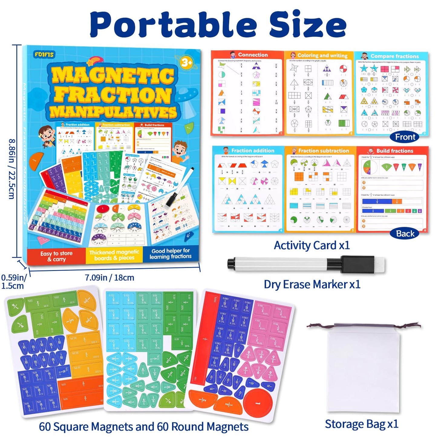 Magnetic Fraction Educational Puzzle, Magnetic Fraction Demonstration Book, Fraction Tiles & Circles, Montessori Math Manipulatives for Elementary School, Fraction Learning Toys for Kids