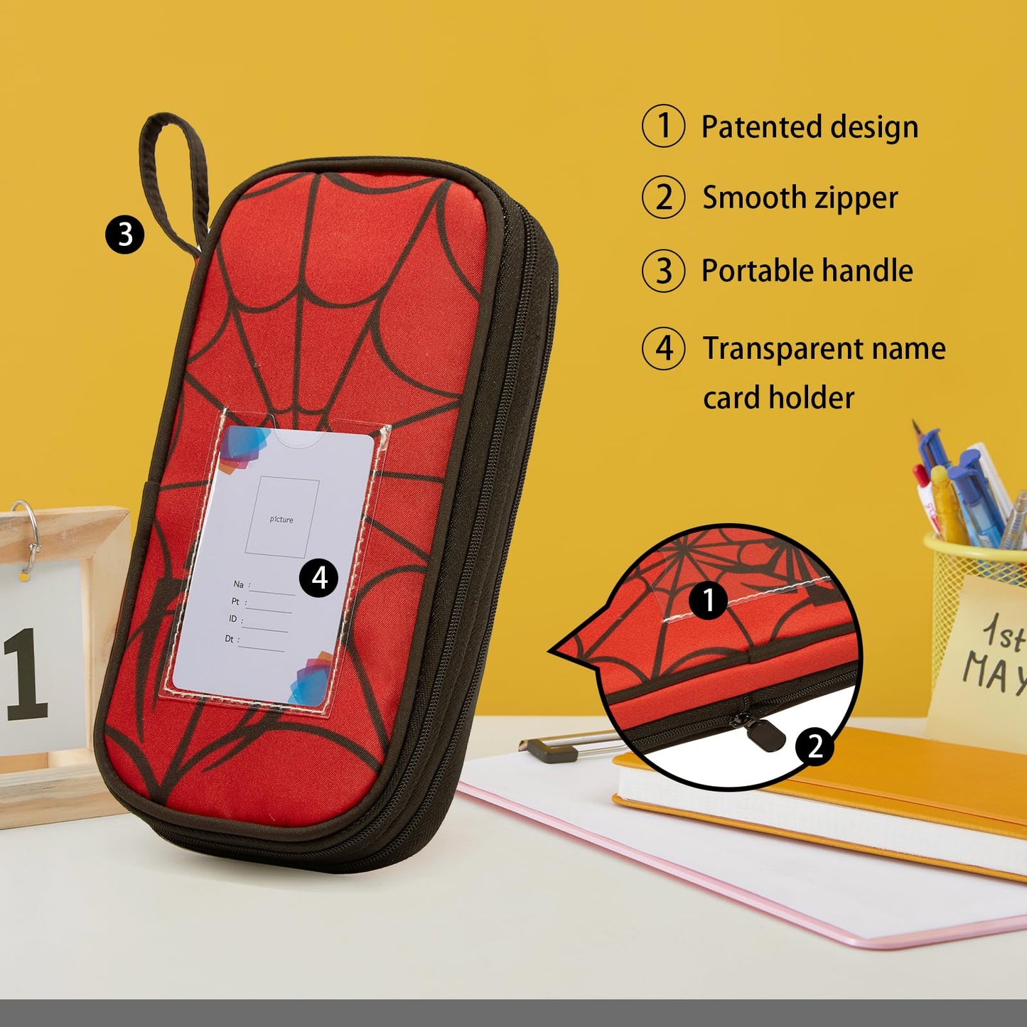 Janhavi Cute Pencil Case for Boys, Large Pencil Pouch with Zipper, Foldable Pencil Bag Box Preppy Gift for Teen Boys, Stationery Pen Bag for Primary Middle School Students(Pattern: Spider)