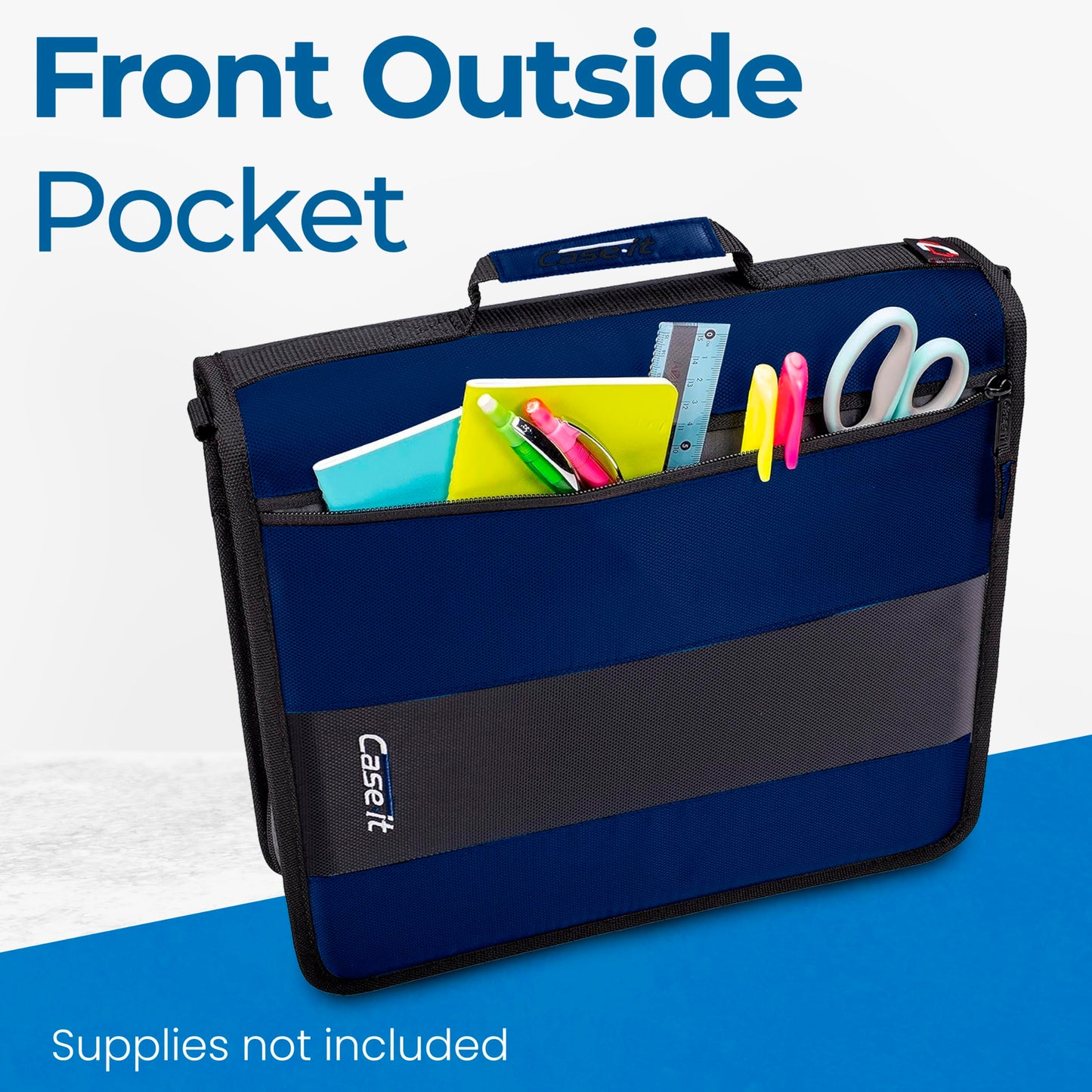 Case-it Classic Zipper Binder | 2-Inch O-Rings, 350 Sheet Capacity, Multiple Storage Pockets & Shoulder Strap | School & Office Organizer | D-251 Midnight Blue