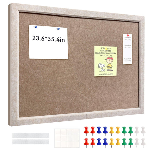 Yunihome Felt Cork Board for Wall Decor, 24" x 36" Framed Bulletin Board for Office & Home, Decorative Pin Board with Durable Cork Surface for Notes, Photos & Reminders