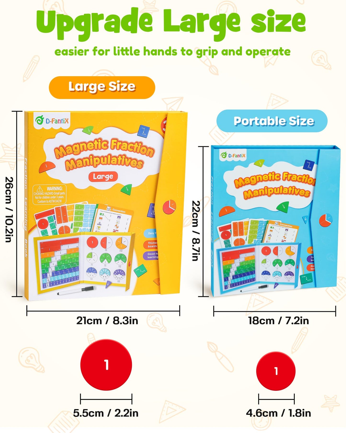 D-FantiX Large Magnetic Fraction Book, Magnetic Fraction Tiles & Fraction Circles Set with Dry Erase Activity Card, Montessori Fraction Manipulatives Learning Toys for Kids