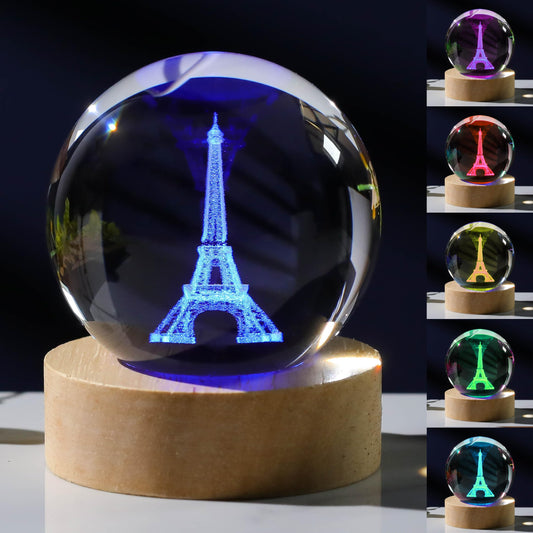 3D Paris Gifts for Women Crystals Ball - Eiffel Tower Figurines Decor Glass Figurine French Stuff for Room Birthday for Best Friend Lovers Keepsake Paperweight