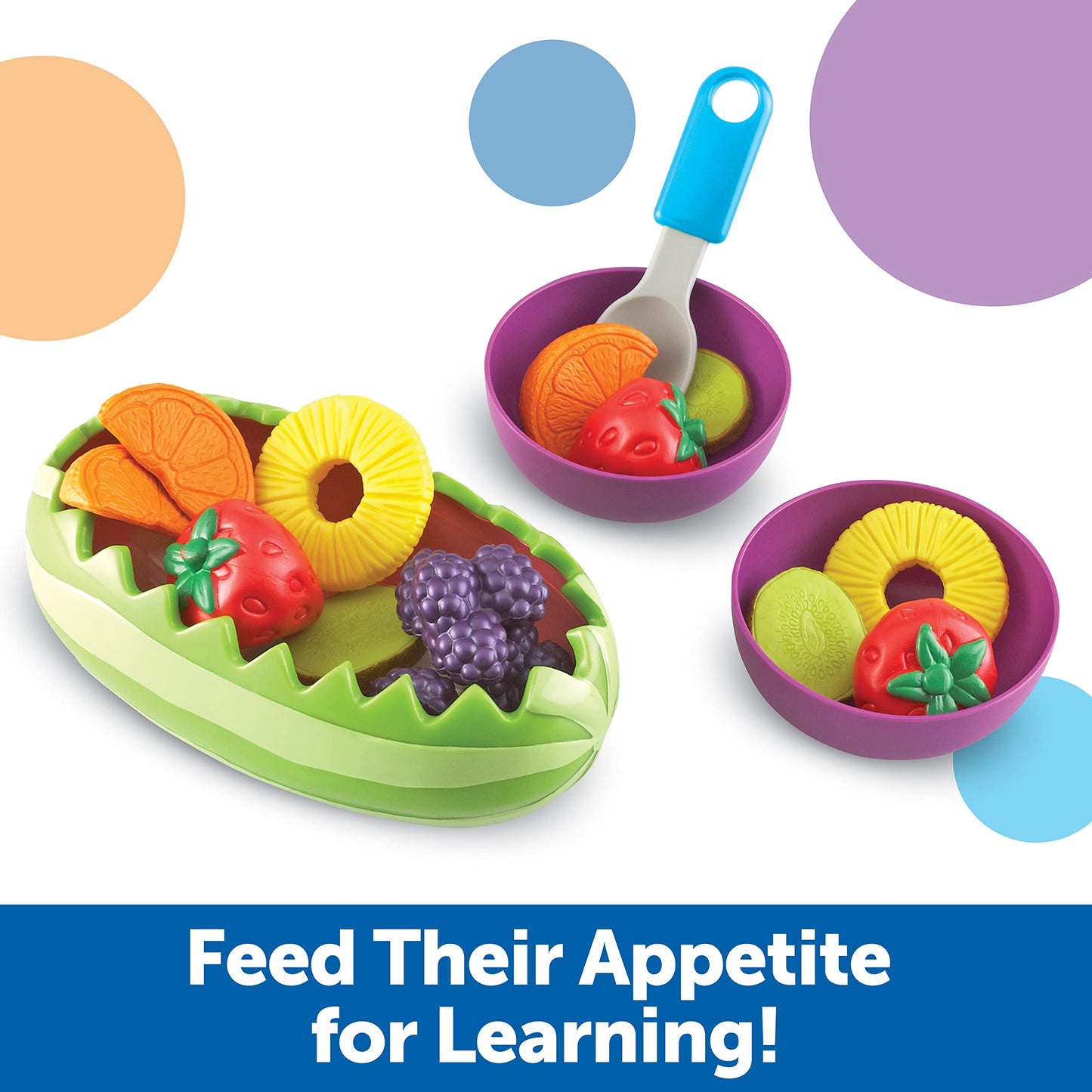 Learning Resources New Sprouts Fresh Fruit Salad - Realistic Play Food for Toddlers 1-3, Preschool Learning Toys, Toddler Pretend Play Food for Kids Kitchen Sets, Plastic Fruit Toys, Toy Foods