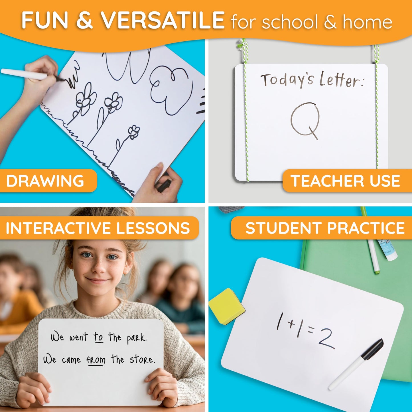 Blue Summit Supplies 30 Pack Mini Dry Erase Boards Classroom Set, Small Whiteboards for Students, Markers and Erasers, Lapboards Ideal for Individuals, Teachers, Students, Groups, 30 White Board Pack