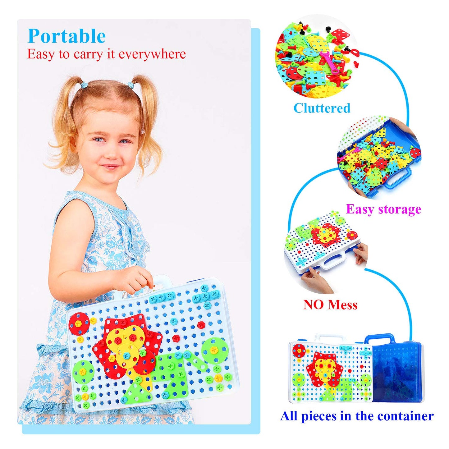 HAPTIME Design and Drill Toy,Educational Toys Building for Kids Ages 3-8,STEM Toys for 3 4 5 6 Year Old,193 Pcs Electric Drill Toy,Magic Montessori Play Toolbox for Toddler Boys Girls Preschool
