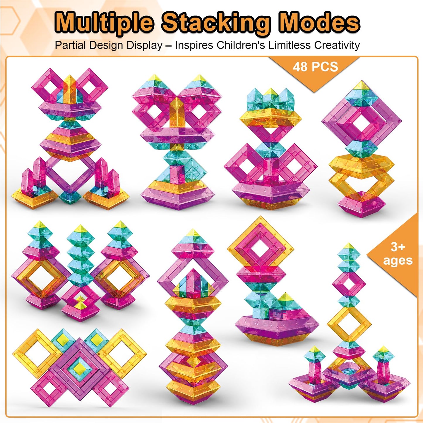 WSKC Building Blocks 48 PCS Stacking Toys for Kids 3 4 5 6 Years Old, Preschool Learning Activities for Toddlers 3-4 Years, STEM Educational Learning Toys Gifts for Boys Girls