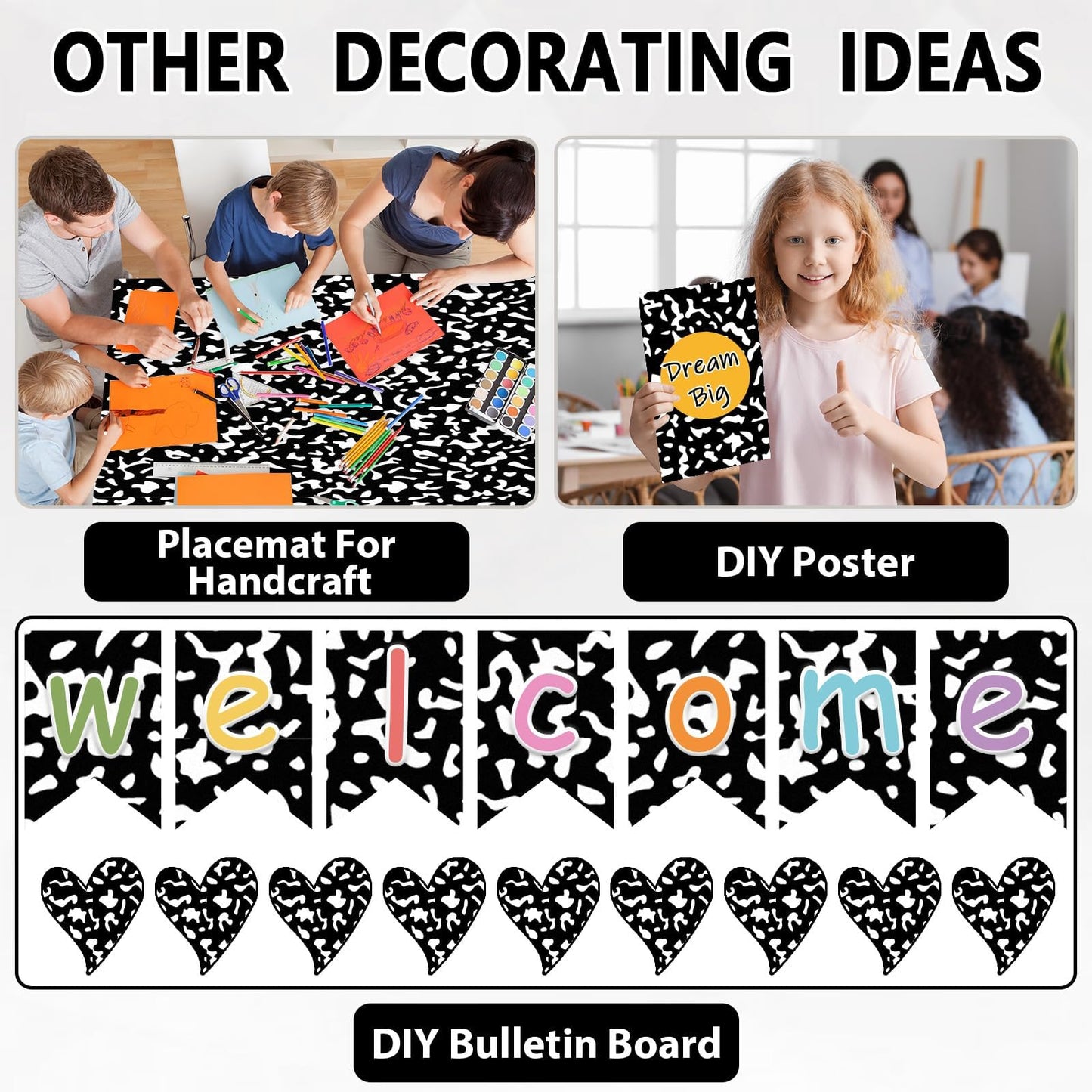 Qyeahkj Composition Bulletin Board Paper Roll Black Dot Bulletin Board Background Paper Fade Resistant Classroom Decoration Poster Art Craft Home Wall Education Decoration Supplies 17.7in x 20ft
