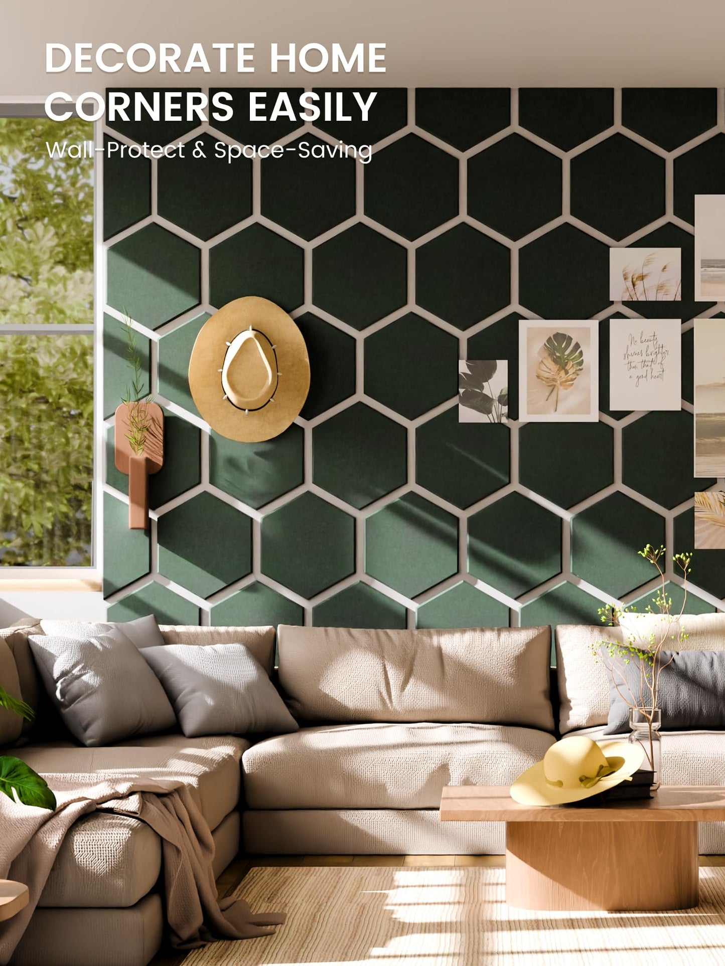 Fluxynara Hexagon Cork Board Alternative for Walls Decor-8-Pack Felt Bulletin Board Tiles,with 30 Pushpins,50 Adhesive Tabs for Office,Classrooms & Home Pin Board Felt Board-Pine Green