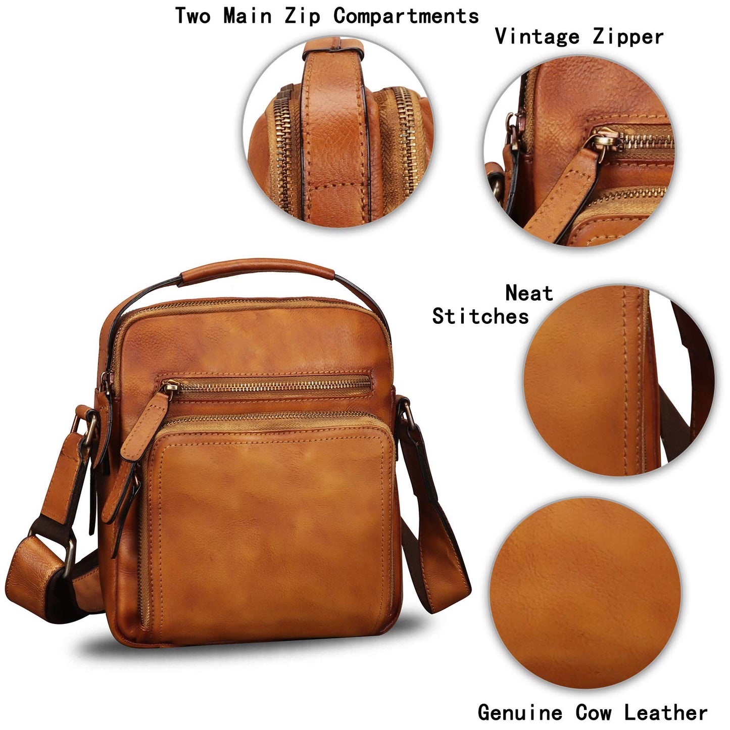 IVTG Genuine Leather Messenger Bag for Men Small Purse Crossbody Shoulder Bags Satchel for Work Business (Brown)