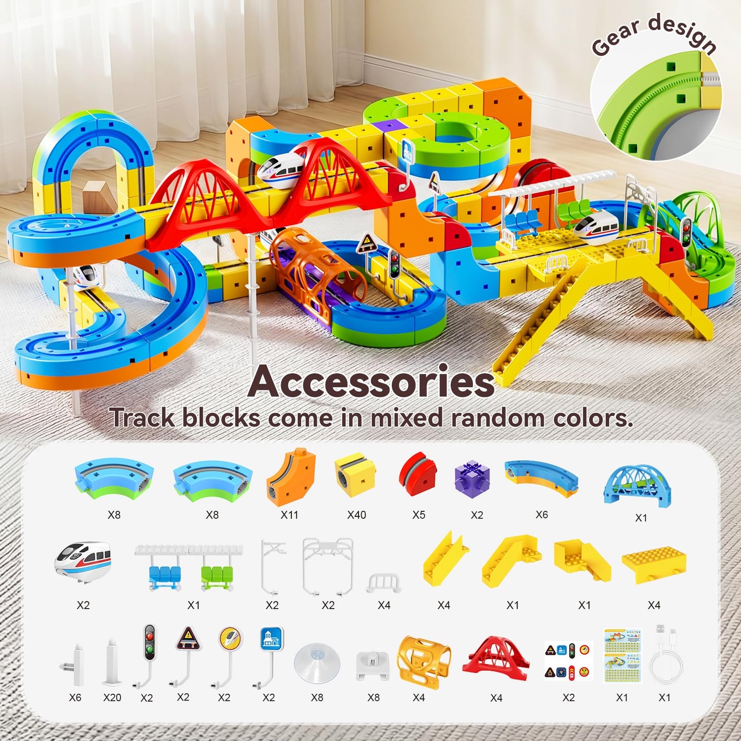 Upgrade Electric Train Set, 3D Cube Track-DIY Rail Cube Block Kit, 172PCS STEM Gravity-Defying Motorized Trains Race Tracks Toys Gift for Kids Boys Girls Age 3 4 5 6 7 8+