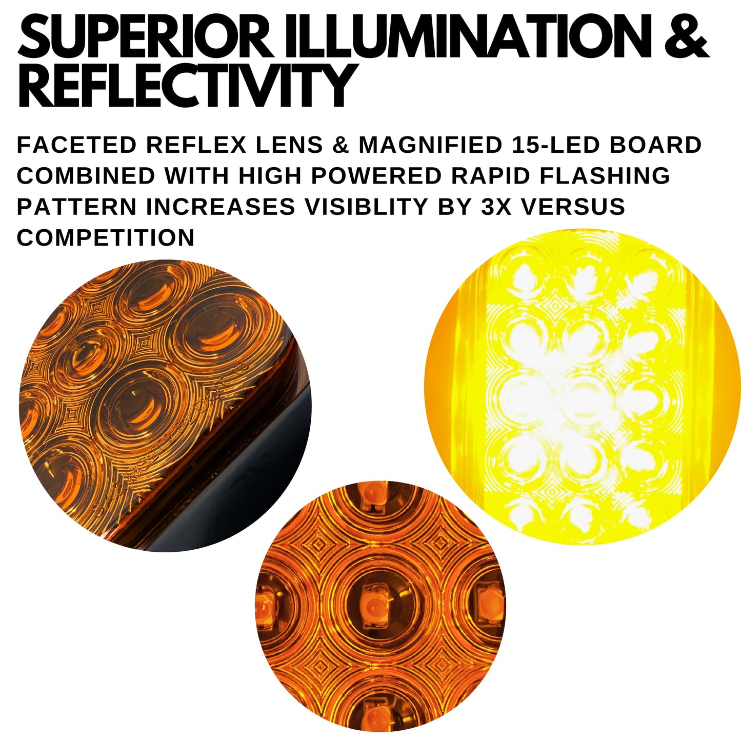 All Star Truck Parts Amber Strobe Signal Light 15 LED 5inx3in Rectangle Model ASTP7415-AF-Q2