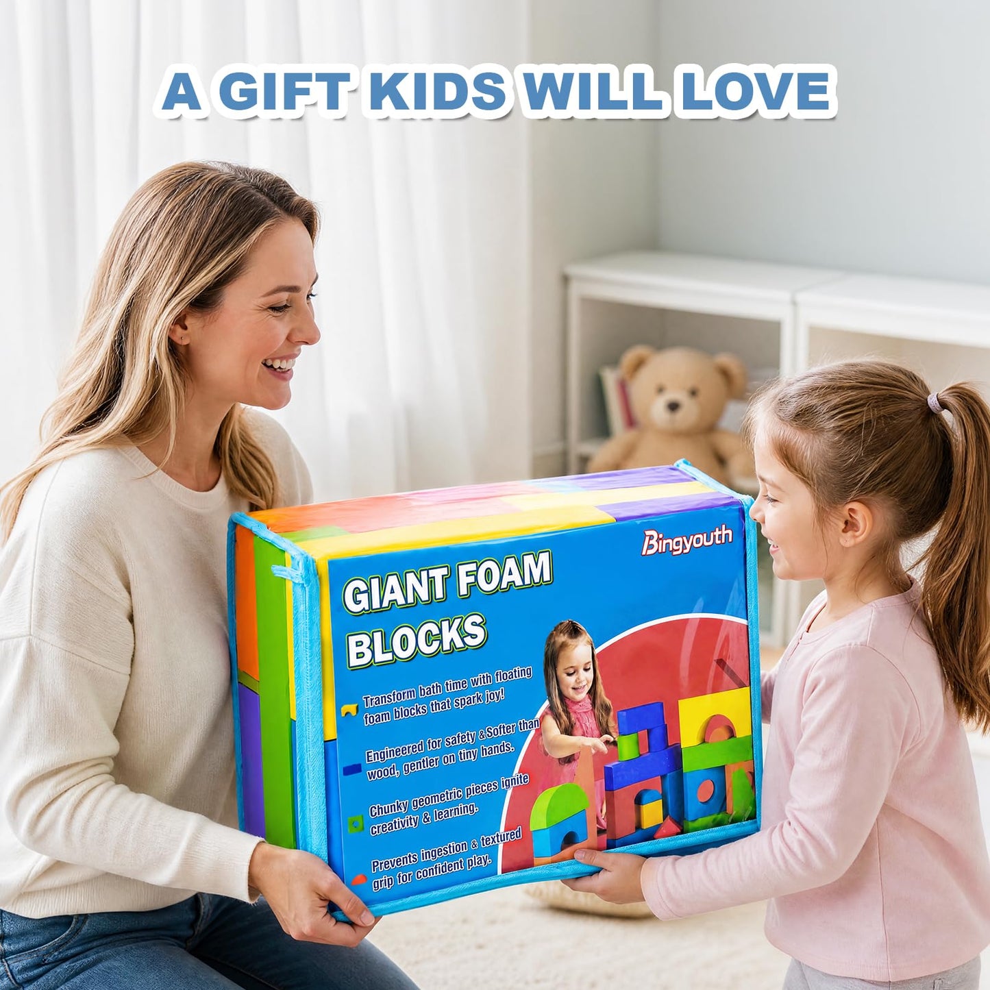 Bingyouth Large Building Foam Blocks for Toddlers, EVA Stacking Foam Building Blocks Toy Set, Non-Toxic, Washable, Early Learning Construction Toys & Gifts for Kids Boys & Girls (Blue, Pieces, 30)