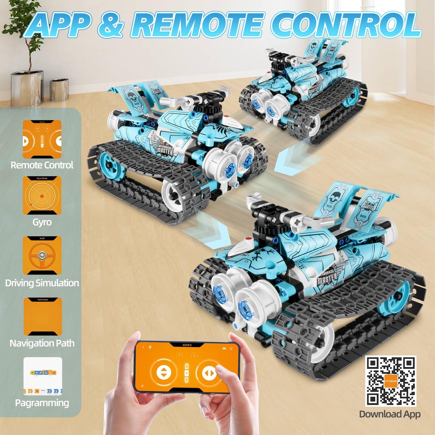 MOJINO STEM Robot Building Kit for Boys 6-12, APP & Remote Control RC Toy for Kids Science LearningDIY Educational Gift Set for Age 6 7 8 9 10 11 12+ Boys & Girls