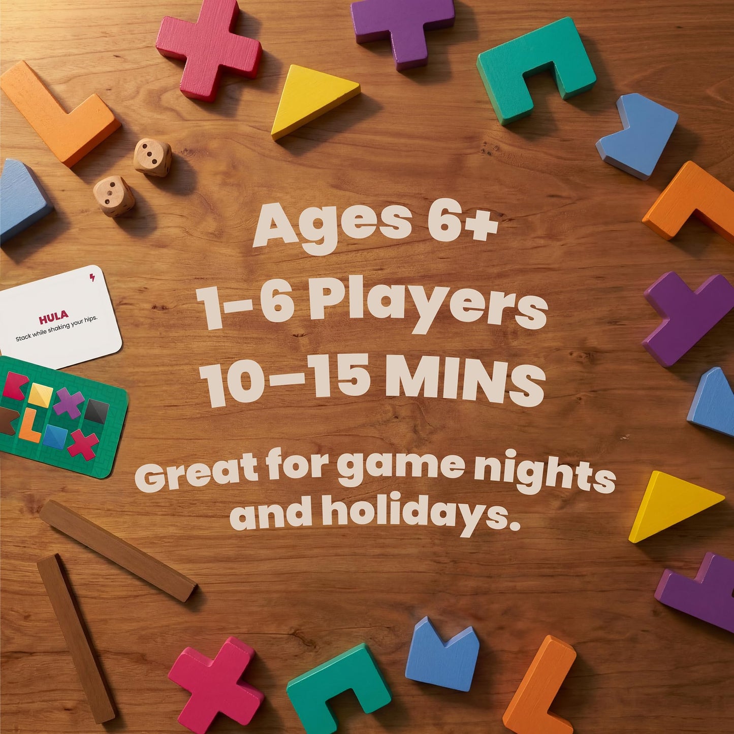Boxo Blox Block Stacking Game for Kids & Families, 39 Wooden Pieces, Fast-Paced Party Game, Ages 6 and Up