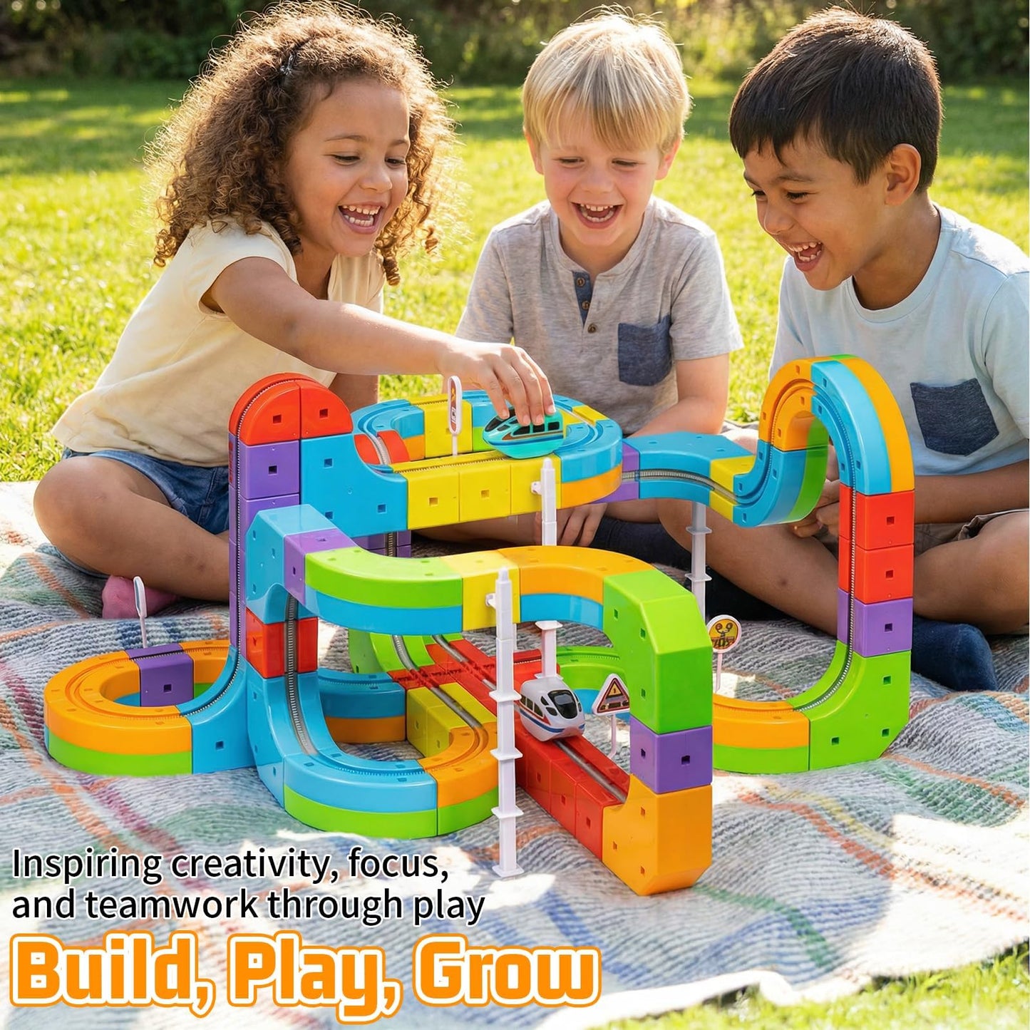 KlickRail Electric Train Set Flexible Race Track for 3 4 5 6 7 8 years old boys and girls, Building Toy Train Track Gravity-Defying 3D Embedded Layouts & Motorized Car, STEM Gift(Deluxe Set(88 Piece))