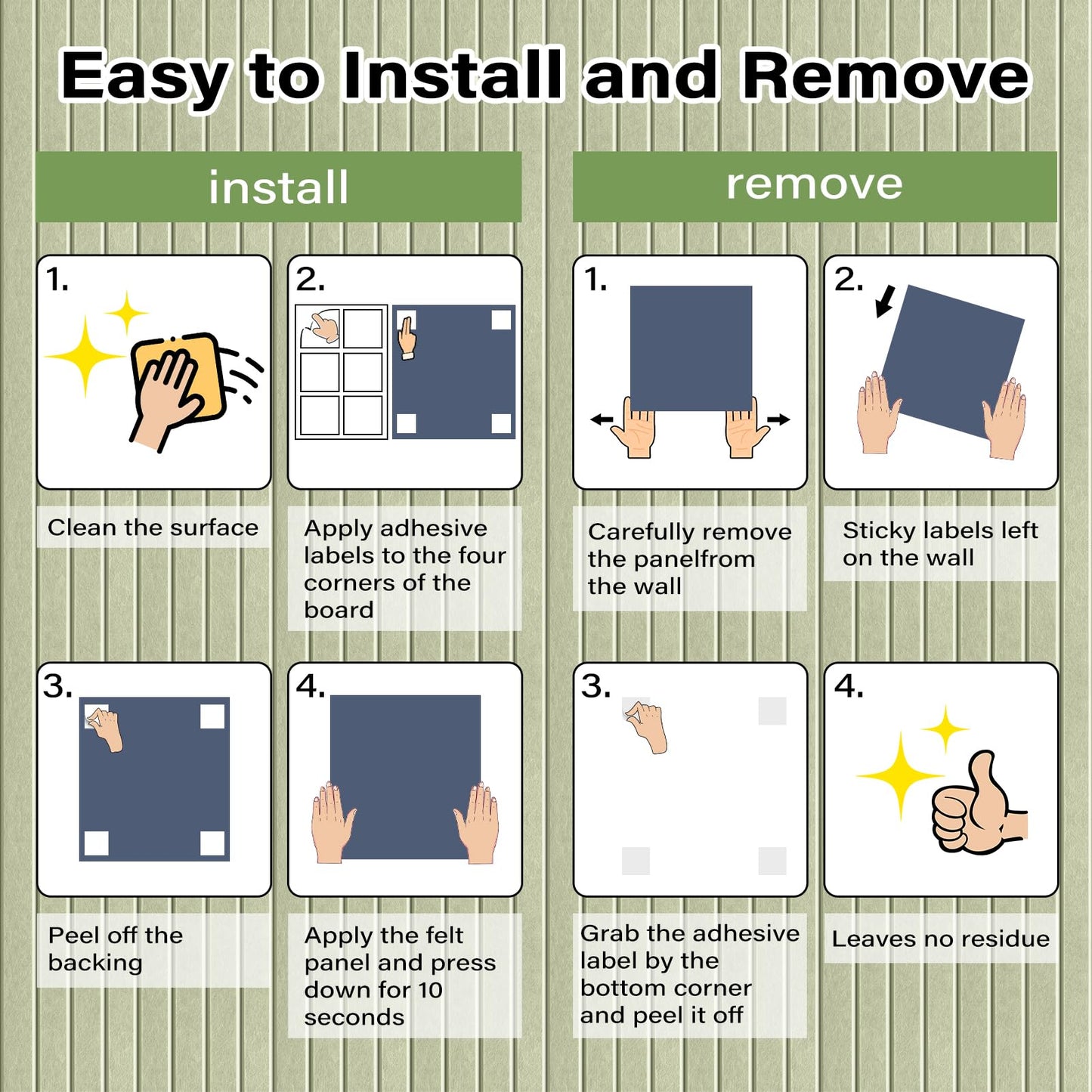 Large Felt Bulletin Board，47.2" x 35.4" 12 Pack Cork Board Alternative for Walls,Felt Wall Tiles for Office & Home Decor,Pin Board with 30 Pcs Pushpins and 72 Adhesive Tabs-Sage