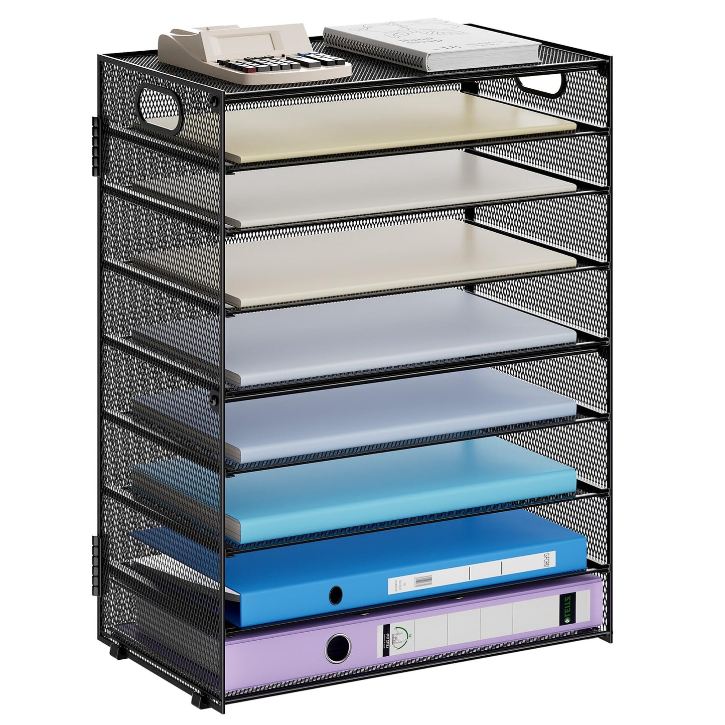 Marbrasse Paper Organizer Letter Tray, 9 Tier Mesh File Organizer with Handle, Paper Sorter Desk Organizer for Home Office Supplies