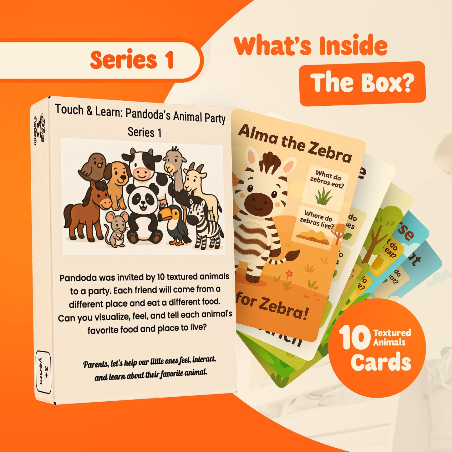 Touch & Feel Textured Animal Flashcards – Montessori Sensory Cards with Embossed Letters for Toddlers | Speech Development, Visual Learning, Travel Friendly Play & Party Favor (Series 1)