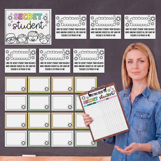 Eersida 98 Pcs Secret Student Classroom Management Kit, Include Behavior Chart Poster Name Tags Reward Slips and Tracking Sheet for Elementary Teachers, Positive Reinforcement Tool for Back to School