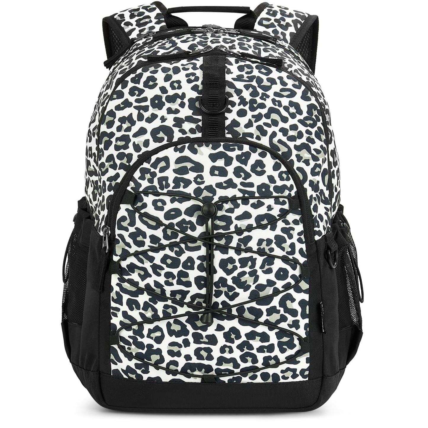 Choco Mocha Snow Leopard Backpack for Teen Girls, Travel School Backpack for Girls Middle School Large Bookbag 18 Inch, Black