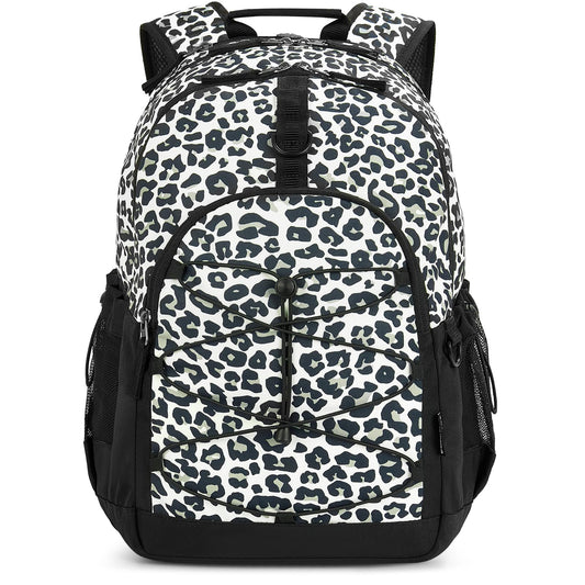 Choco Mocha Snow Leopard Backpack for Teen Girls, Travel School Backpack for Girls Middle School Large Bookbag 18 Inch, Black