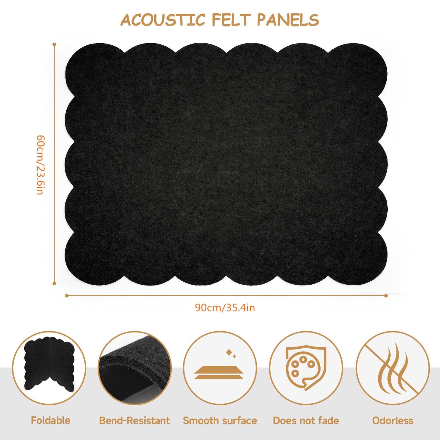 Felt Bulletin Board 36" x 24" Cork Board Alternative,Decorative Felt Pin Board Foldable Cork Boards for Walls Self-Adhesive Cork Board for Home Office Classroom Pin Board (Black)