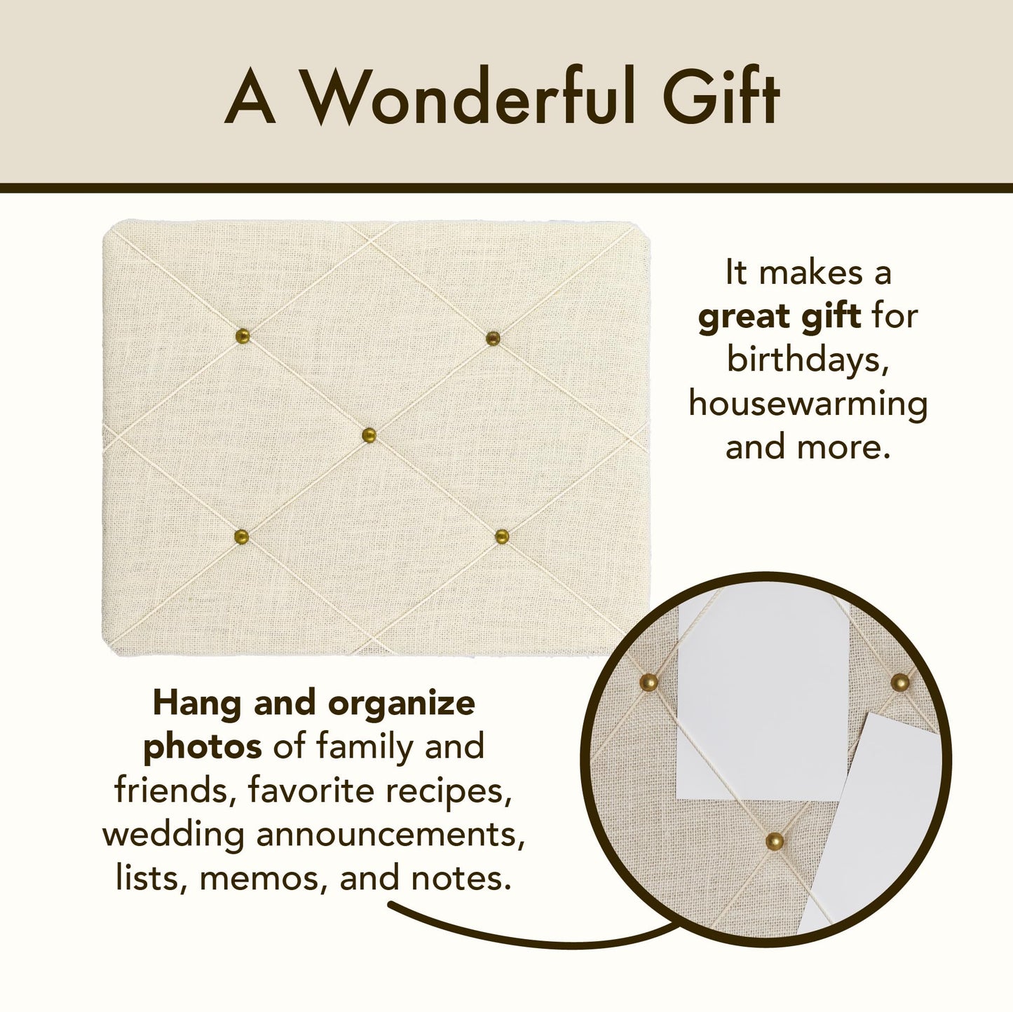 White Burlap Covered with Criss-Cross Twine Bulletin Picture & Memo Board, 19.75 x 15.75