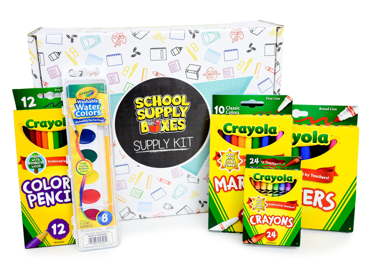 School Supply Boxes | Artistic Bundle (1 Box) | Back to School Essentials Kit for Students & Teachers | Includes Dry Erase Pocket Folders, Coloring Products, & Glue Products