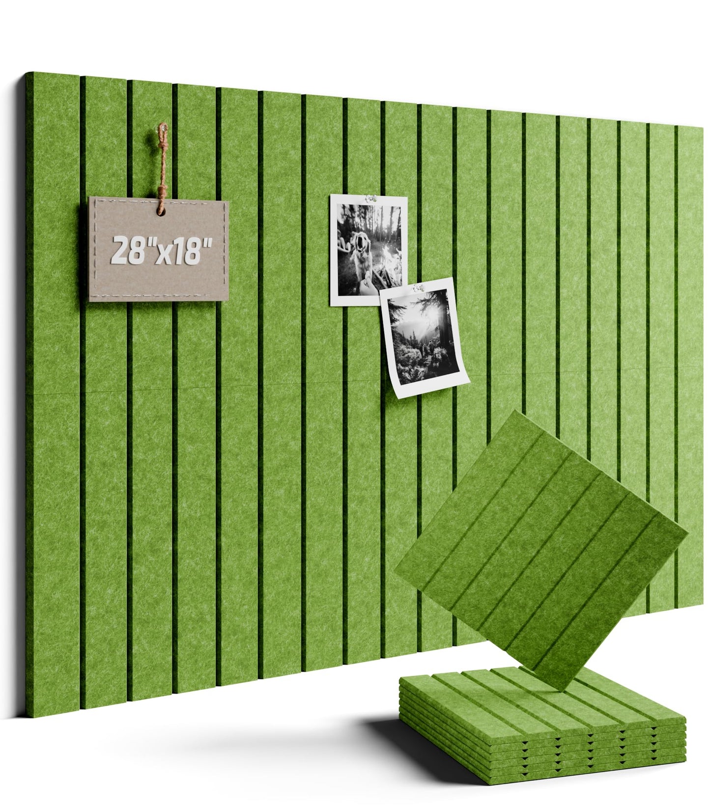 Felt Bulletin Board Tiles -28"x18" with 40 Adhesive Tabs, Cork Board Alternative for Office Decor, Push Pin Board Wall Organizer 6-Pack(Grass Green)