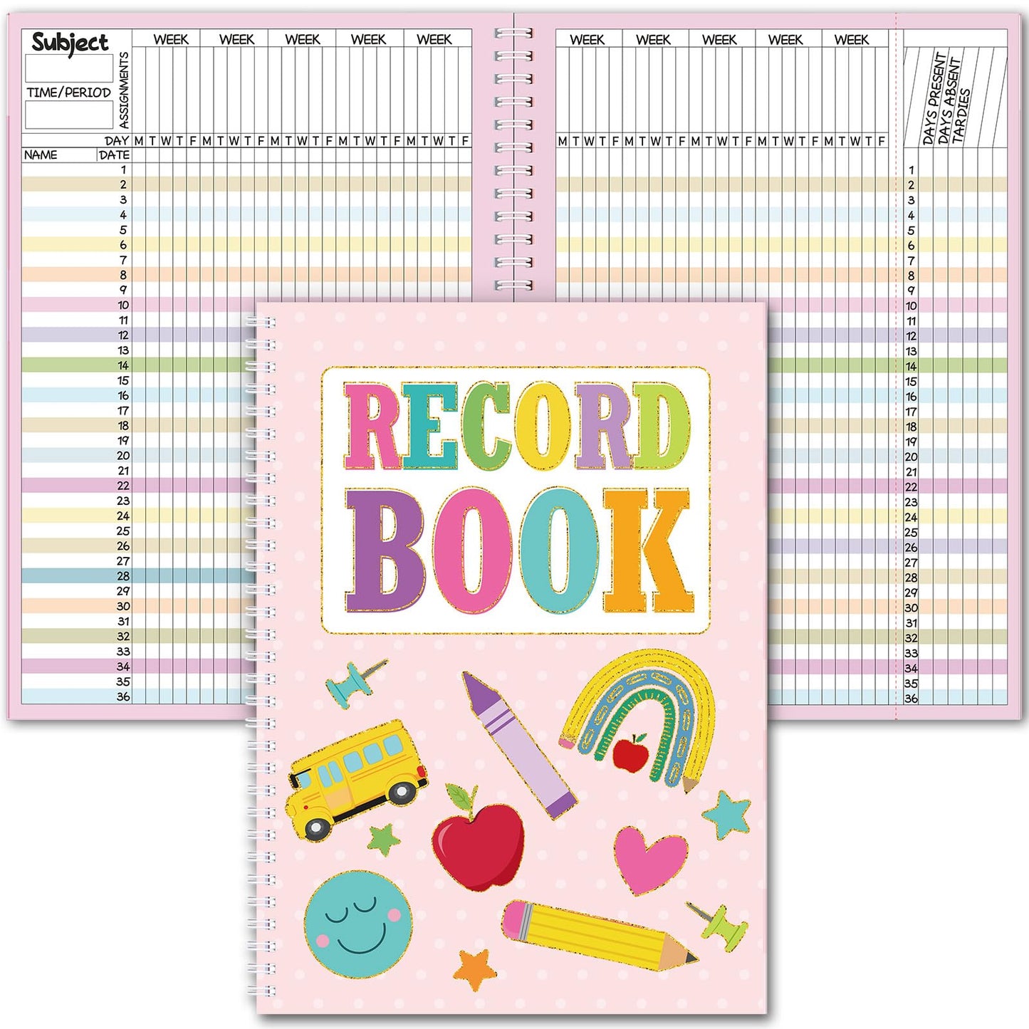 Fuyoooo Teacher Record Book Teacher Grade Books 2026-2027 Spiral Bound Record Planner 2026 Class Grade Book Office Favors for Classroom Attendance Decoration Double Sided(Pastel)