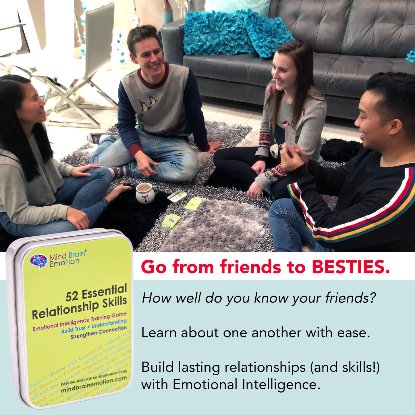 52 Essential Emotional Intelligence Training - Relationship Skills Card Game for Empathy, Trust Building Activities, Conversation Starters, Team Icebreaker Tools - By Harvard Researcher