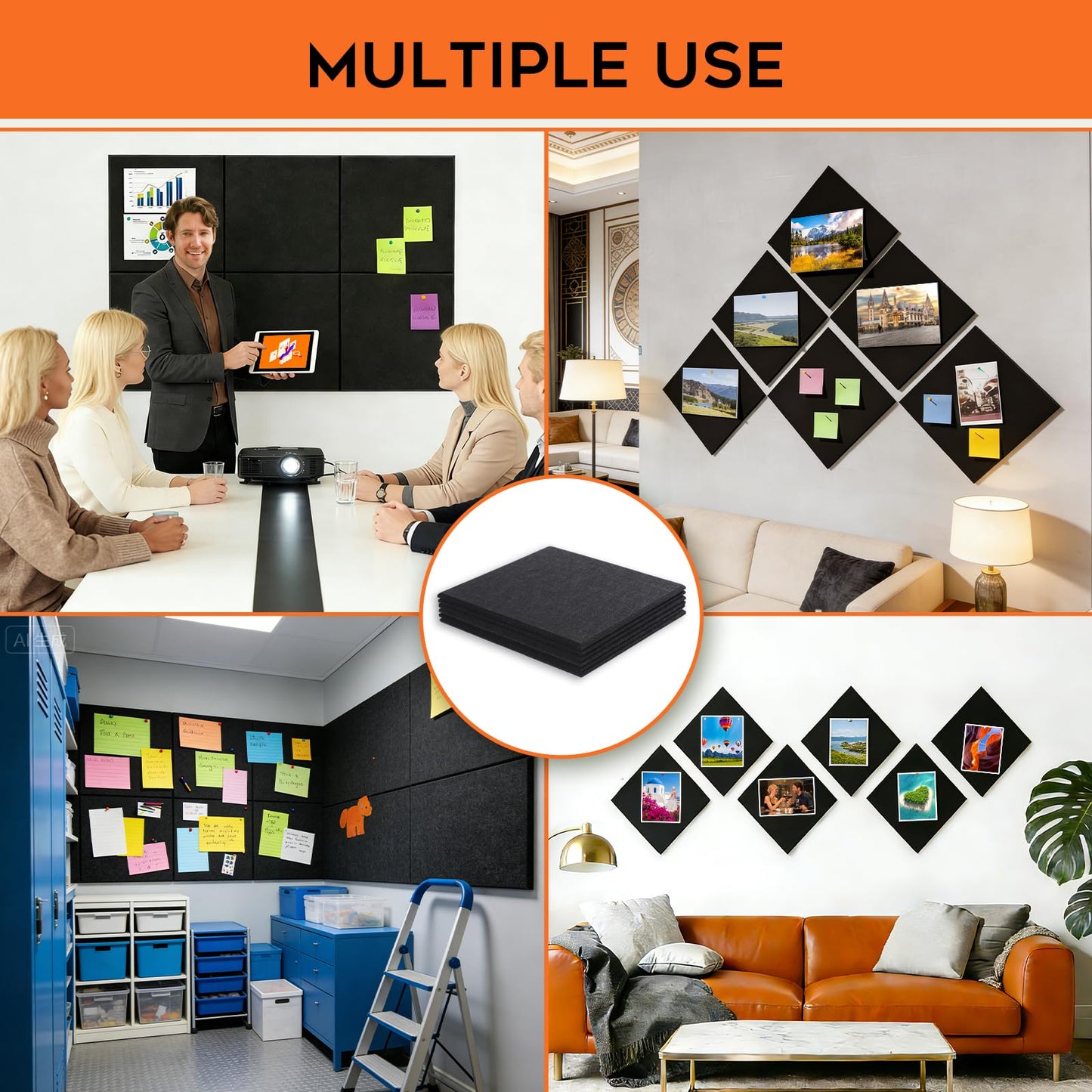Xydstay 36x24 inches Felt Bulletin Board, Self-Adhesive, 6 Pack with Pins