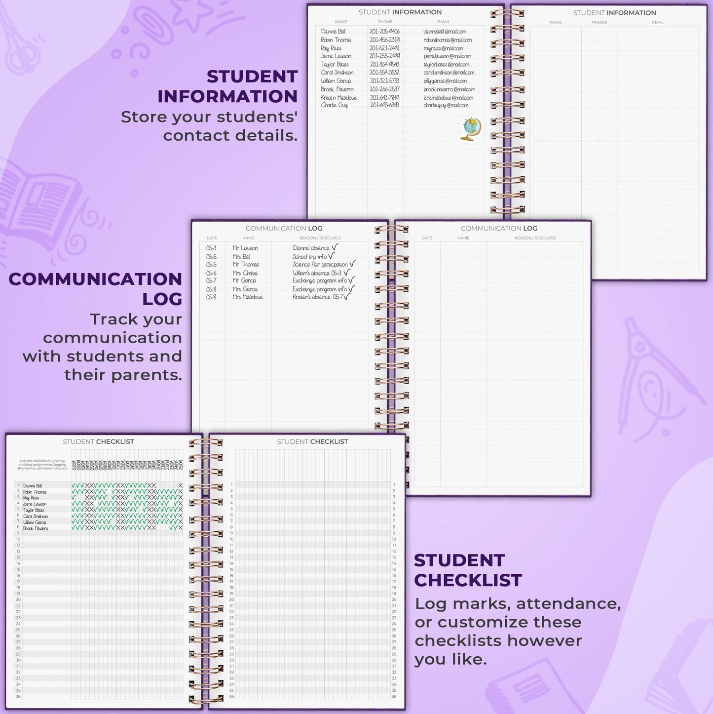 Clever Fox Teacher Planner Spiral – School Year Planner with Calendars & Lesson Plans – Teacher Plan Book for Classroom & Homeschool Organization - Undated, 7.9x10″ (Purple)