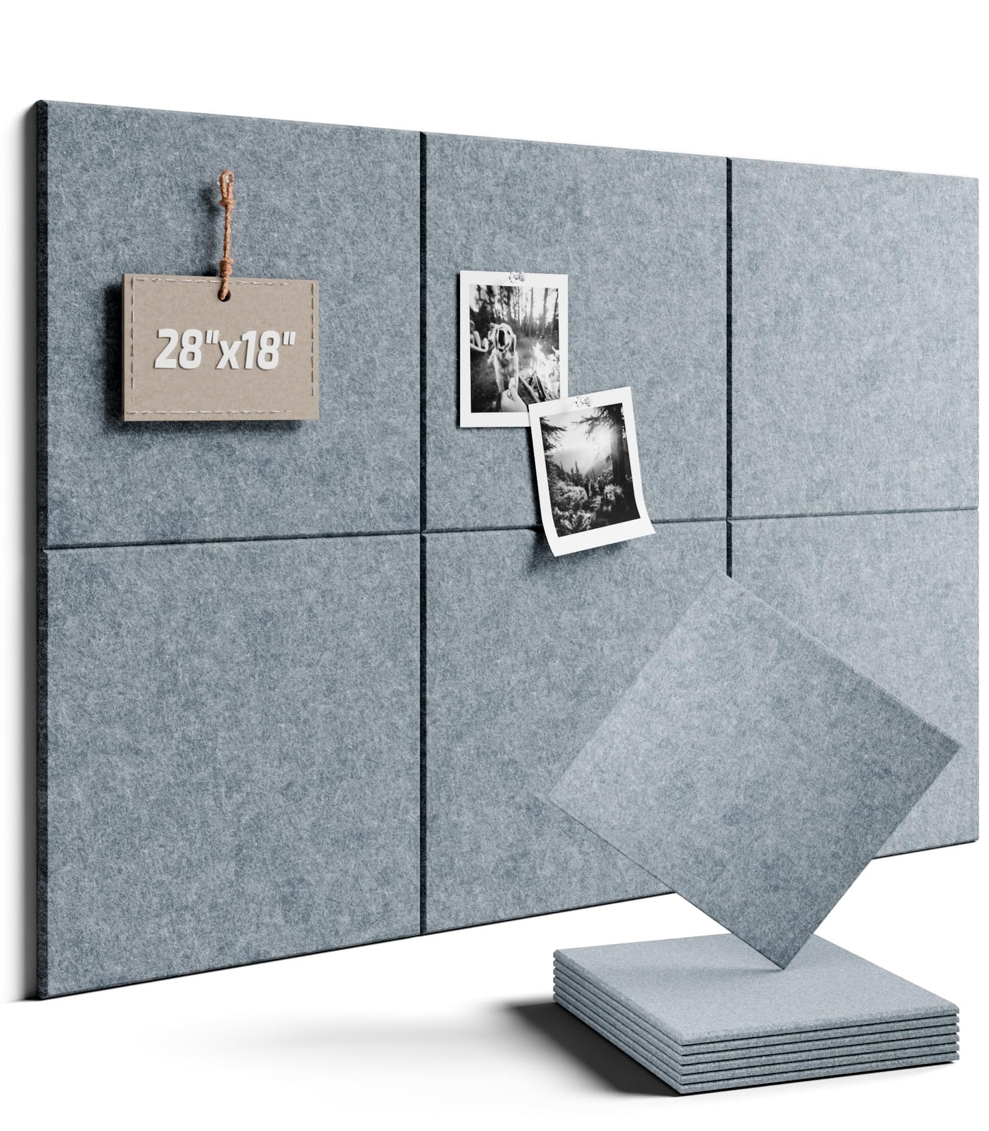 Felt Bulletin Board Tiles -28"x18" Cork Board Alternative for Office Decor, Push Pin Board Wall Organizer 6-Pack - Blue Gray
