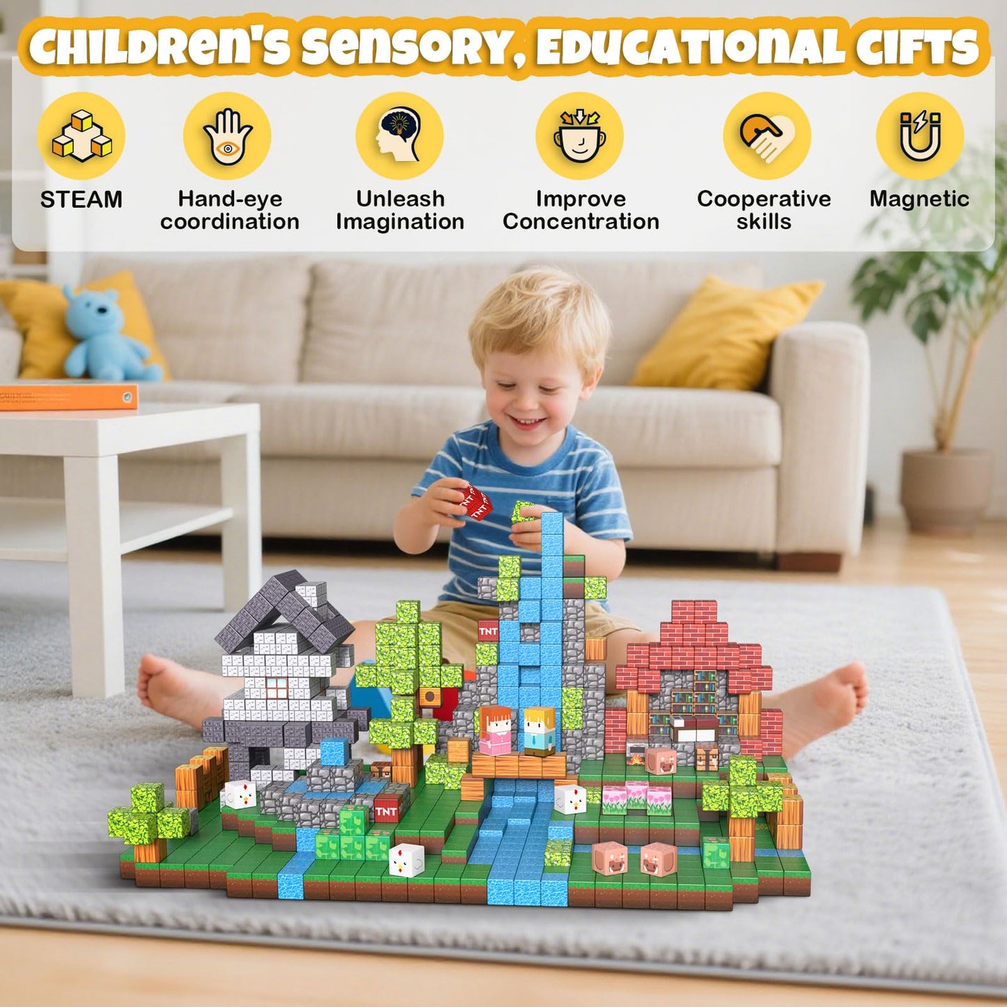KIMPOK 150PCS Magnetic Building Blocks, 1 Inch Magnetic Cubes for Kids Ages 3-8, STEM Montessori Toys, Creative Construction & Stacking Toys, Educational Magnetic Blocks for Boys & Girls