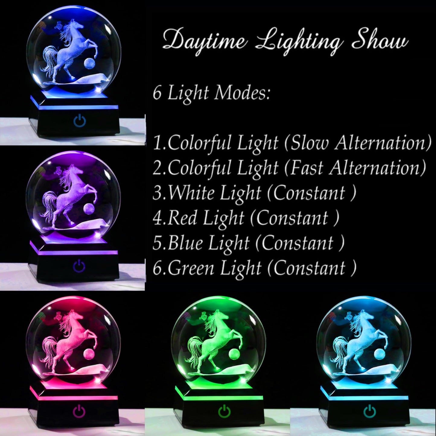 Qianwei Horse Gifts for Women 3D Crystal Ball 3.14'' - Laser Horse Decor Glass Animals Gifts Figurines Statue Stuff for Room Decorations Night Light