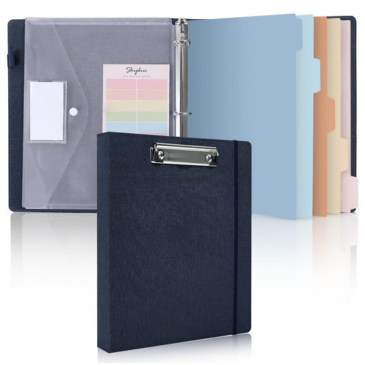 SKYDUE Clipboard Binder with Dividers,1 Inch 3 Ring Binder with Clipboard on Front, Clipboard Folder with Pocket, Labels Office Supplies Blue