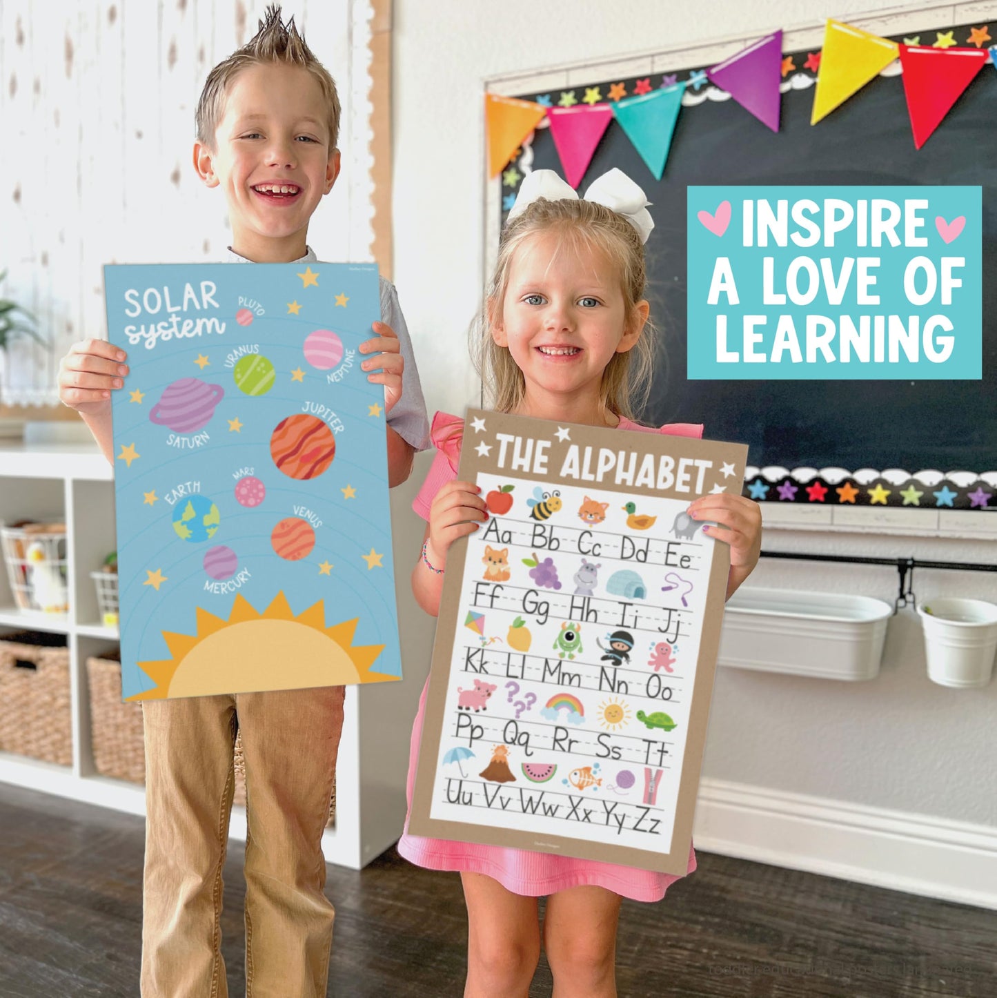 Hadley Designs 16 Educational Posters for Classroom Must Haves - Laminated Pre-K Posters for Toddler Homeschool Essentials, Toddler & Preschool Learning Activities, Kindergarten Classroom Decor